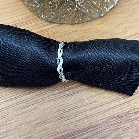 Minimalist Silver Braided Micro Pave Set CZ Band - Picture 2 of 5